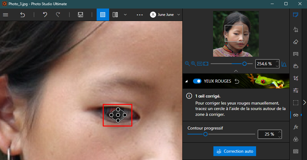 Comment utiliser la correction des yeux rouges ? inPixio
