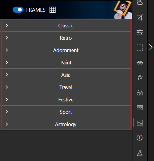 How to add frames to a photo? inPixio